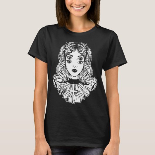 Gothic Devil Girl Satanic Goth Occult Occultism Ha T-shirt (Voorkant)