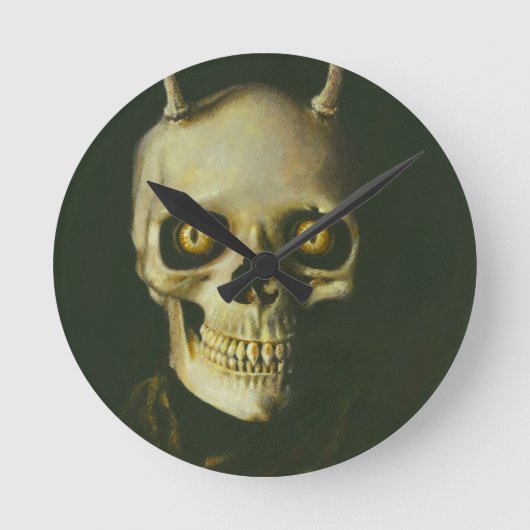 Gothic Devil Skull Clock Ronde Klok (Voorkant)