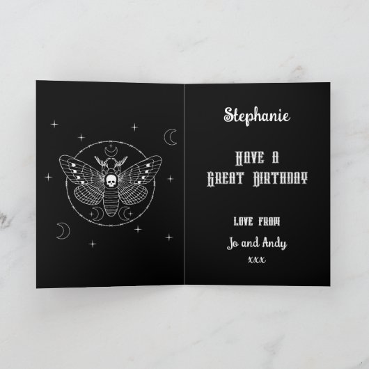Gothic doden hoofd Hawk Moth Verjaardag Kaart (Binnen)