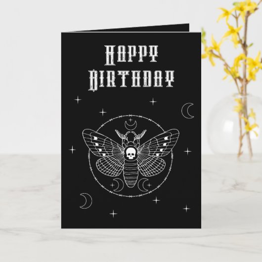 Gothic doden hoofd Hawk Moth Verjaardag Kaart (Gele Bloem)