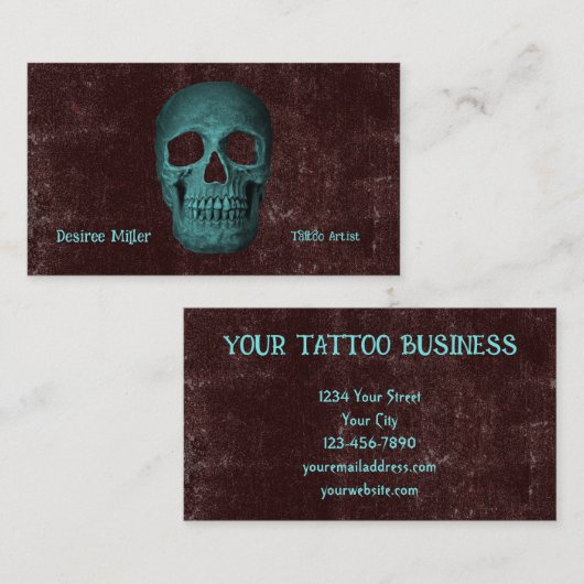 Gothic donker Blauwgroen bruin schedel Tattoo Shop Visitekaartje (Voorkant / Achterkant)
