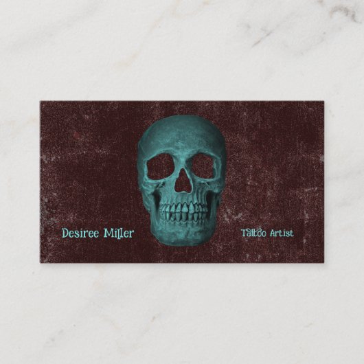 Gothic donker Blauwgroen bruin schedel Tattoo Shop Visitekaartje (Voorkant)