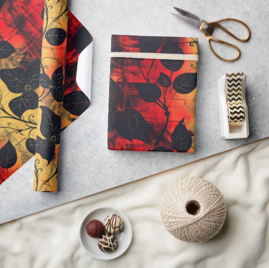 Gothic donker gevoel zwart geel rood cadeaupapier (Crafts)