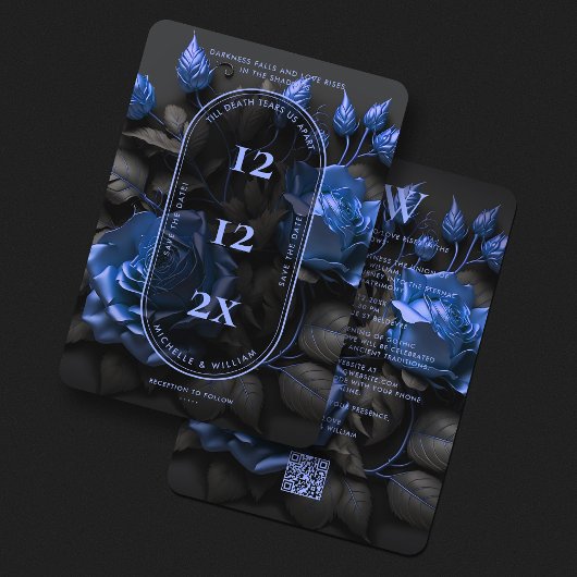 Gothic Donker Navy Blauwe Rozen Elegante Trouw Save The Date