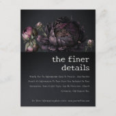 Gothic donker Paarse zwarte pioen bruiloft details Informatiekaartje (Voorkant)