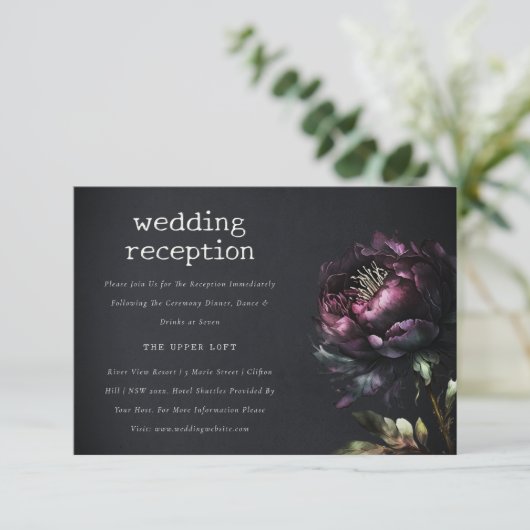 Gothic donker Paarse zwarte pioen bruiloft recepti Informatiekaartje (Staand voorkant)