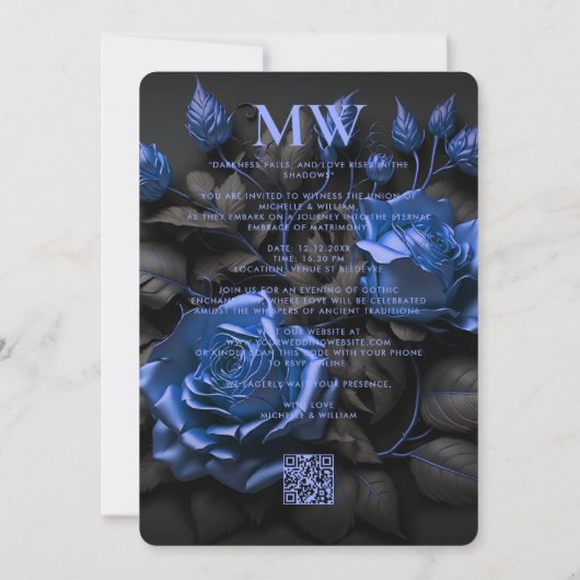 Gothic Donkerblauwe Rozen Elegante Trouw  Save The Date (Achterkant)