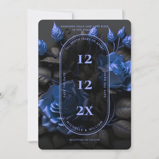Gothic Donkerblauwe Rozen Elegante Trouw  Save The Date (Voorkant)