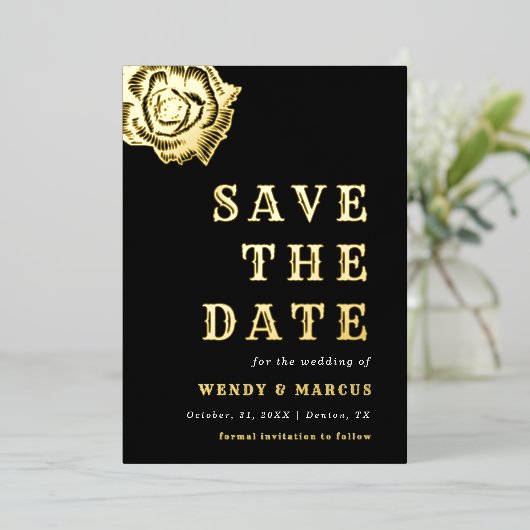 Gothic Donkere Roos Vloeiende oorverdoving Echte F Folie Uitnodiging (Staand Voorkant)