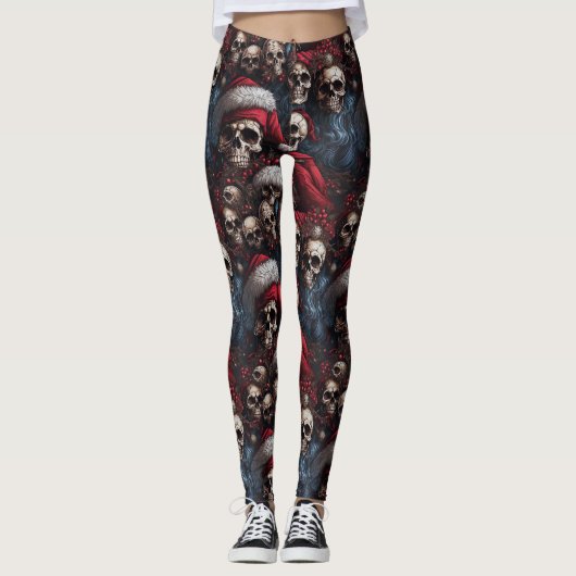Gothic donkere schedels Kerstman hoeden Gothmas Ke Leggings (Voorkant)