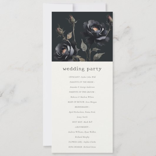Gothic donkere Waterverf zwart Roos bruiloft progr Kaart (Achterkant)