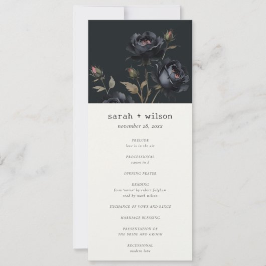 Gothic donkere Waterverf zwart Roos bruiloft progr Kaart (Voorkant)