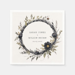 Gothic donkere Waterverf zwart Roos krans bruiloft Servet