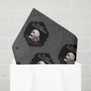 Gothic Donkergrijs Bloemen Schedel Halloween Tissuepapier