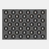 Gothic Donkergrijze schedels en strepen Halloween Inpakpapier Vel (Voorkant)