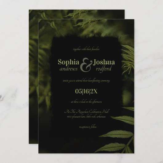 Gothic Donkergroen Bladeren Zwart Huwelijk Handfas Kaart (Voorkant / Achterkant)