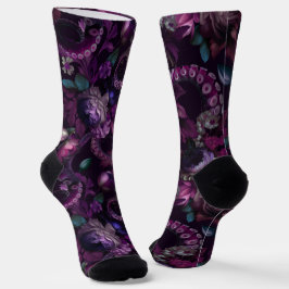 Gothic donkerroze tentakel met bloemen sokken