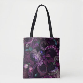 Gothic donkerroze tentakel met bloemen tote bag