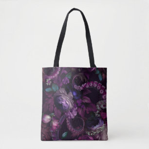 Gothic donkerroze tentakel met bloemen tote bag