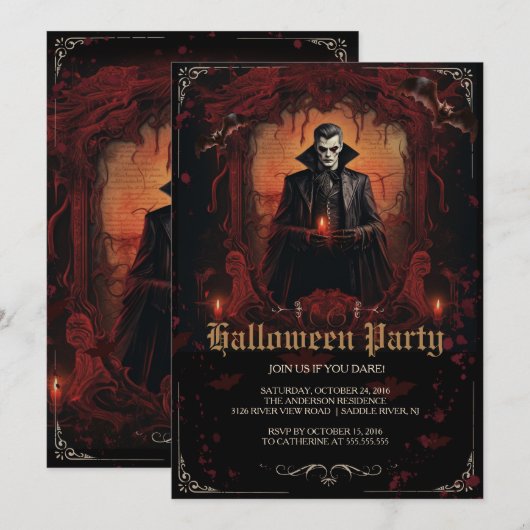 Gothic Dracula Halloween Party Kaart (Voorkant / Achterkant)