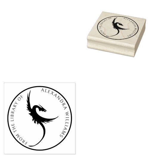 Gothic Dragon Aangepaste naam  Bibliotheek Boek Rubberstempel (Gestempeld)