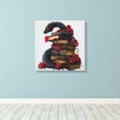 Gothic Dragon Antiek Boeken & Tomes Crimson Rozen Canvas Afdruk (Insitu (Houten vloer))