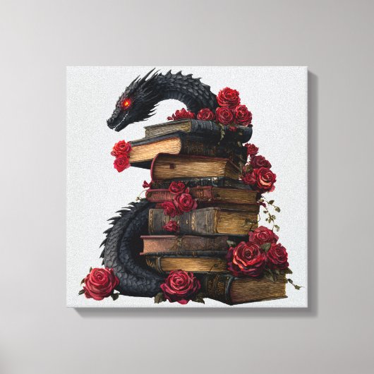Gothic Dragon Antiek Boeken & Tomes Crimson Rozen Canvas Afdruk (Voorkant)