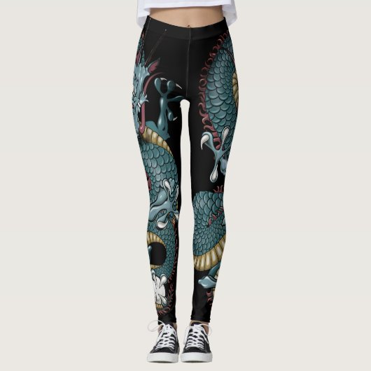 Gothic Dragon Tattoo op zwart Leggings (Voorkant)