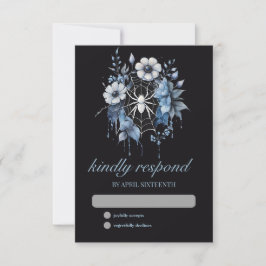 Gothic Dusty Blue Floral Spider Web Handfasting RSVP Kaartje