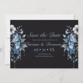 Gothic Dusty Blue Floral Spider Web Handfasting Save The Date (Voorkant)