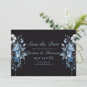 Gothic Dusty Blue Floral Spider Web Handfasting Save The Date (Staand voorkant)