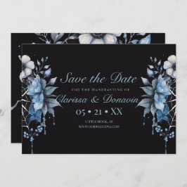 Gothic Dusty Blue Floral Spider Web Handfasting Save The Date