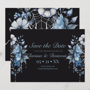 Gothic Dusty Blue Floral Spider Web Handfasting Save The Date