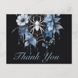 Gothic Dusty Blue Floral Spiderweb Bedankt Briefkaart