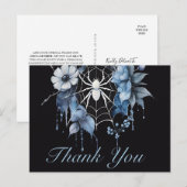 Gothic Dusty Blue Floral Spiderweb Bedankt Briefkaart (Voorkant / Achterkant)
