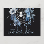 Gothic Dusty Blue Floral Spiderweb Bedankt Briefkaart (Voorkant)