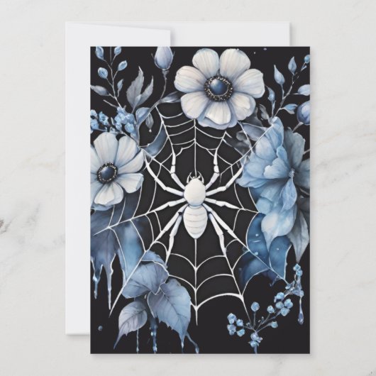 Gothic Dusty Blue Spider Bloemen Web Handfasting Kaart (Achterkant)