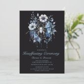 Gothic Dusty Blue Spider Bloemen Web Handfasting Kaart (Staand voorkant)