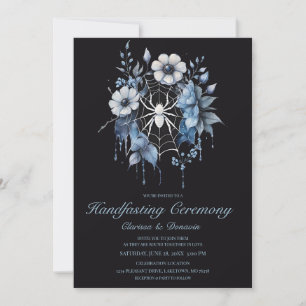 Gothic Dusty Blue Spider Bloemen Web Handfasting Kaart