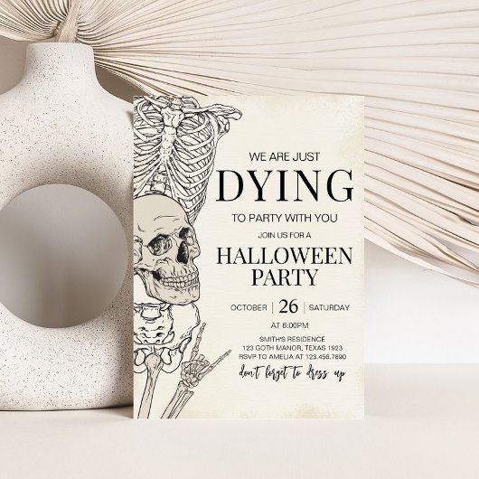 Gothic Dying To Party Skeleton Halloween Party Kaart