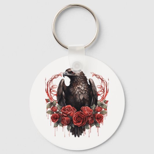 Gothic Eagle Wilde Bos Dieren Rode Rozen Sleutelhanger (Voorkant)