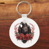 Gothic Eagle Wilde Bos Dieren Rode Rozen Sleutelhanger (Voorkant)
