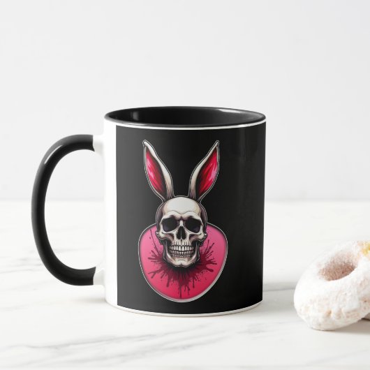 Gothic Easter Bunny – Skull Art - caneca Mok (Met donut)