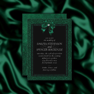 Gothic Elegance   Green Moody Emerald Bow Wedding Kaart