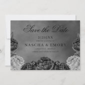 Gothic Elegance Grey Monochrome Roos Save the Date (Voorkant)