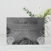 Gothic Elegance Grey Monochrome Roos Save the Date (Staand voorkant)