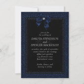 Gothic Elegance | Kobalt Blue Bow Wedding Kaart (Voorkant)