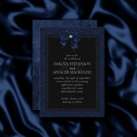 Gothic Elegance | Kobalt Blue Bow Wedding Kaart