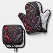 Gothic Elegance Oven Mitt en Pot Houder Set (Voorkant / Achterkant)