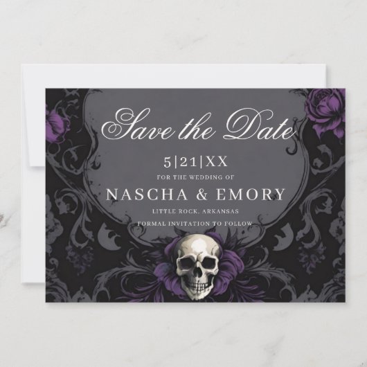 Gothic Elegance Paarse Boho Schedel Bewaar de datu Save The Date (Voorkant)